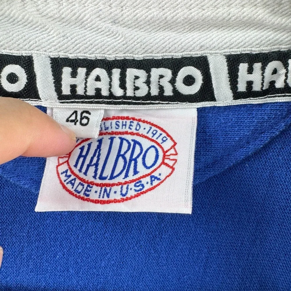 Vintage Halbro Rugby Shirt Jersey Mens 46 (Fits Small Long) Blue Heavy Cotton